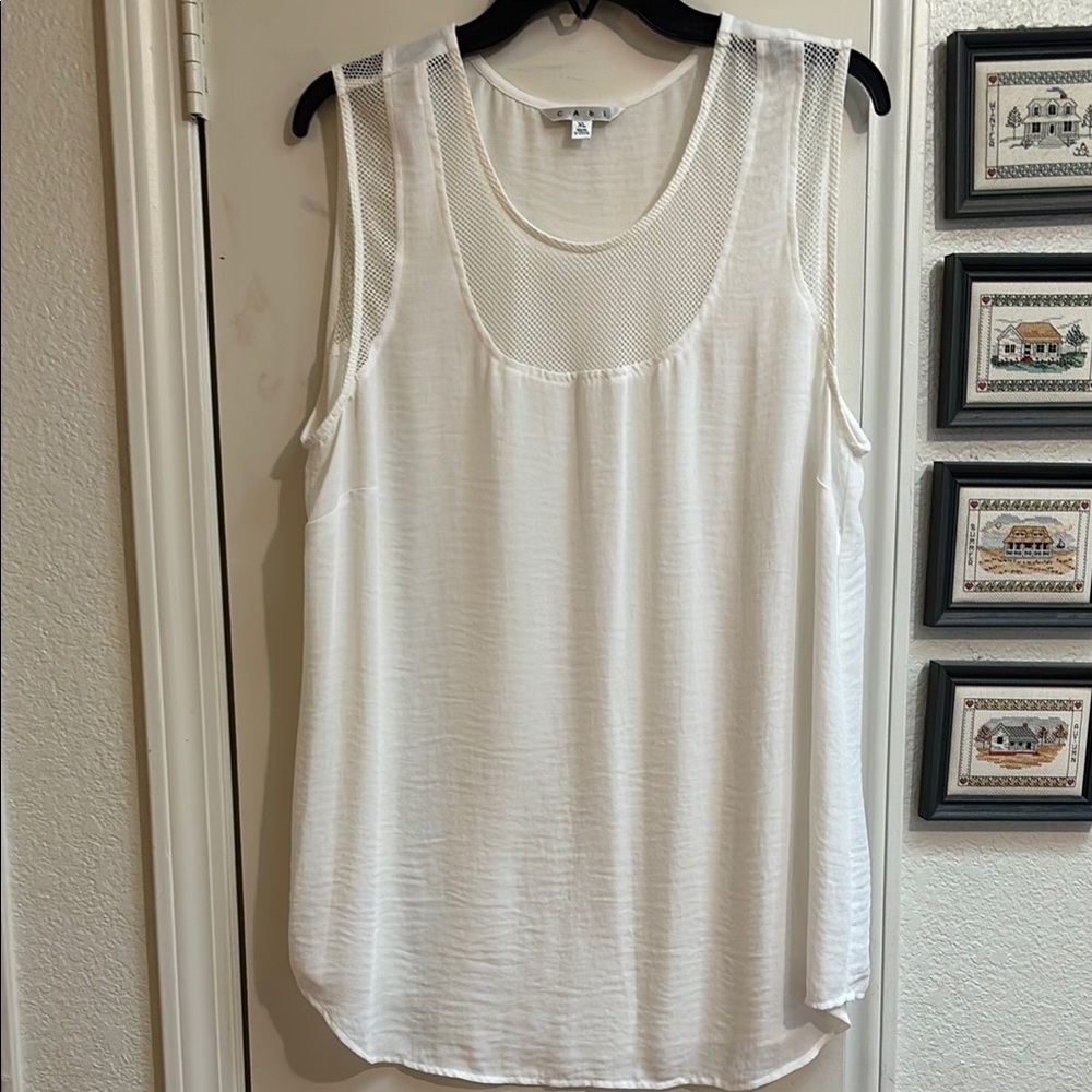 CAbi White Sleeveless Mesh tank top